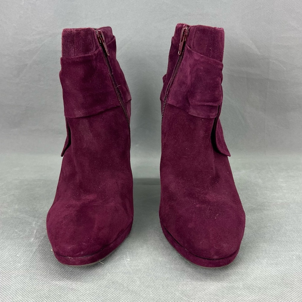 Gianni Bini Hollynd Leather Suede Side Bow Burgundy Dark Academia Booties Sz 8
